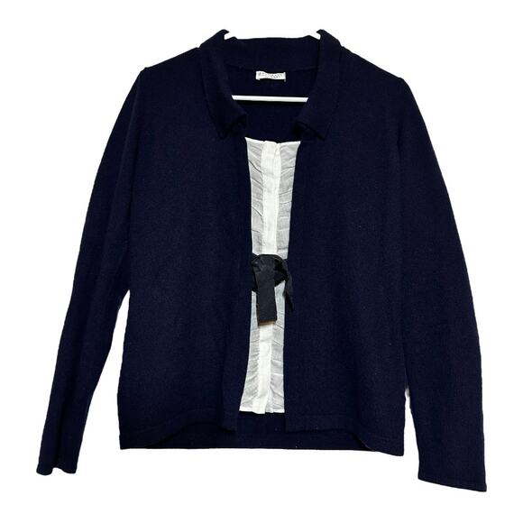 Brunello Cucinelli Cardigan Sweater 100% Cashmere Ruched Shirt Collar Tie Front - Picture 2 of 5